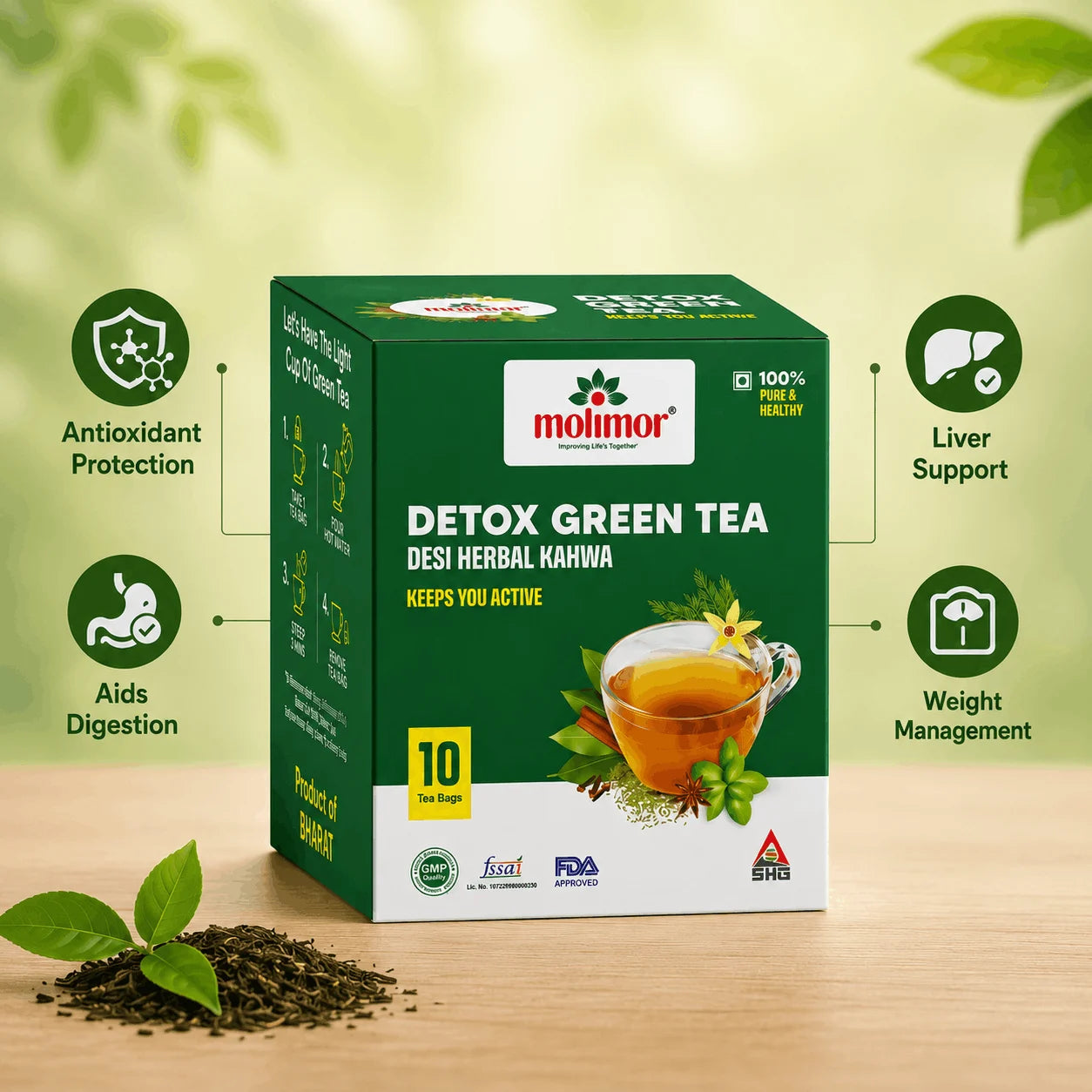 Detox Green Tea (10 bags) | Desi Kahwa for Weight Loss